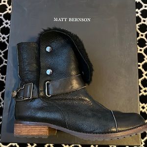 Matt Bernson black crackle suede/ Shearling boots